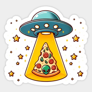 Ufo beaming Pizza, Funny Pizza Lover Sticker